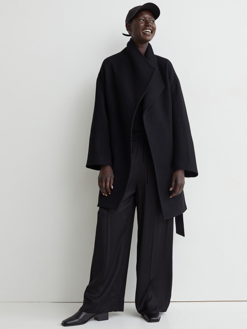 

H&M Woman Black Wool-blend coat