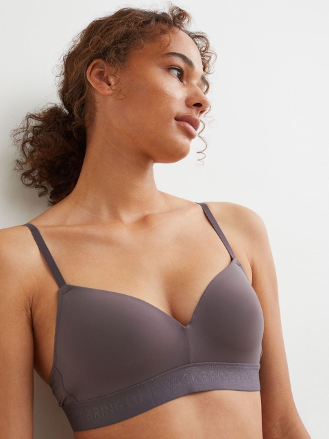 

H&M Women Grey Solid Padded Microfibre Bra 1004766002