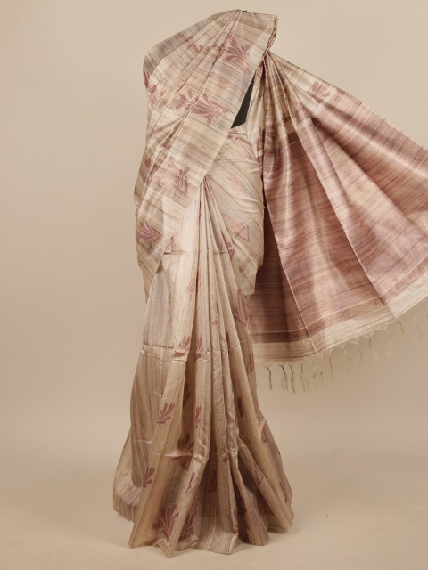 

Pothys Cream-Coloured & Brown Woven Design Jute Silk Saree
