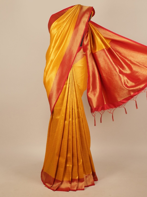 

Pothys Yellow & Red Woven Design Zari Jute Silk Saree