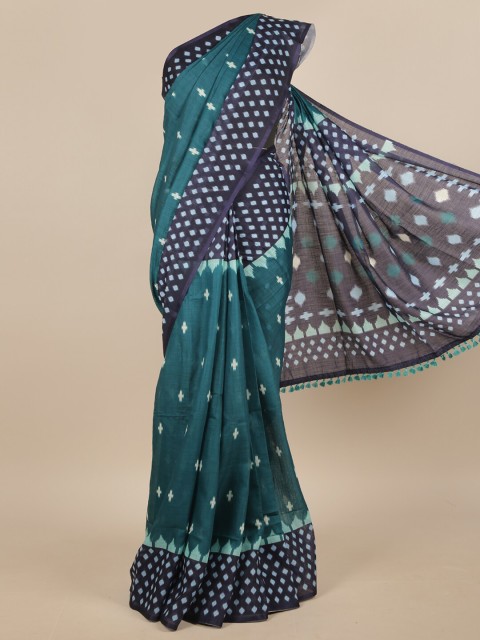 

Pothys Green & Navy Blue Printed Blend Saree
