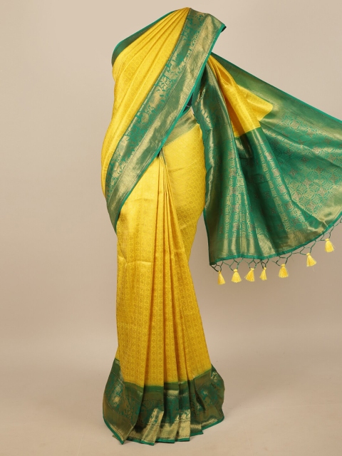 

Pothys Yellow & Green Woven Design Jute Silk Saree