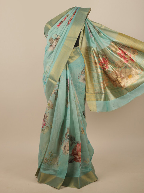 

Pothys Green & Red Floral Printed Linen Blend Saree