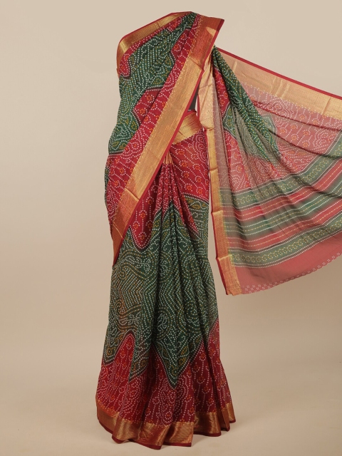 

Pothys Green & Red Bandhani Saree