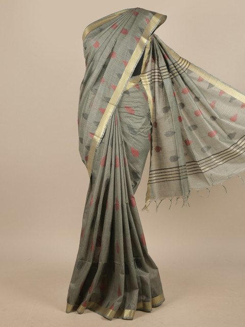 

Pothys Grey & Red Woven Design Jute Silk Saree
