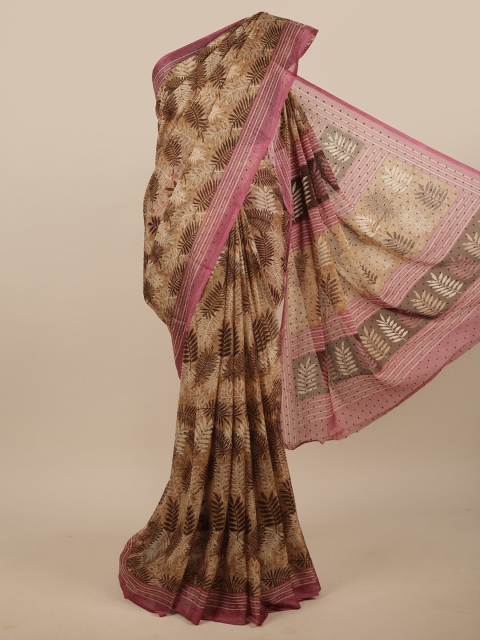 

Pothys Brown & Pink Floral Printed Saree
