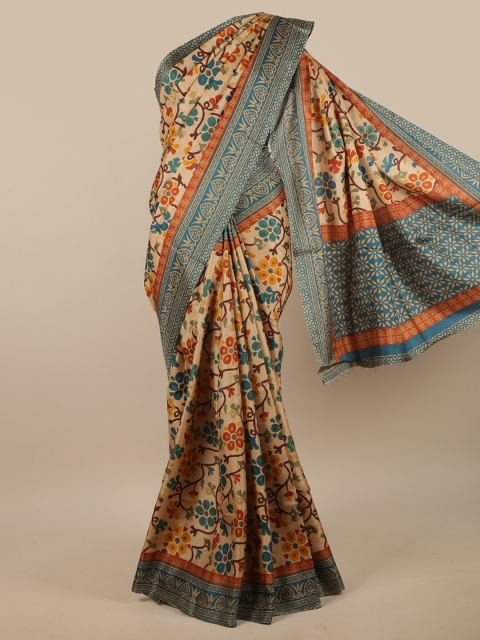

Pothys Cream-Coloured & Brown Floral Printed Saree