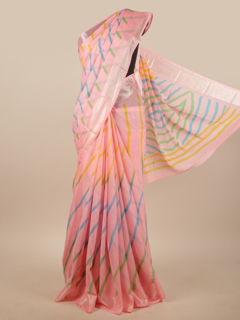 

Pothys Peach-Coloured & Blue Striped Saree