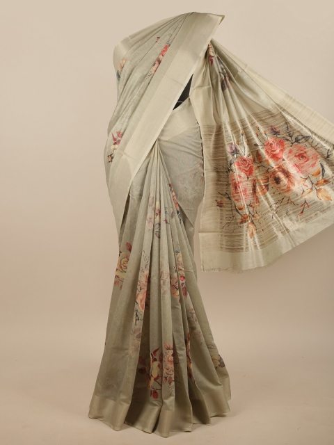 

Pothys Green & Red Floral Printed Linen Blend Saree