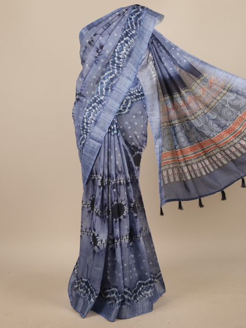 

Pothys Blue Ethnic Motifs Printed Linen Blend Saree