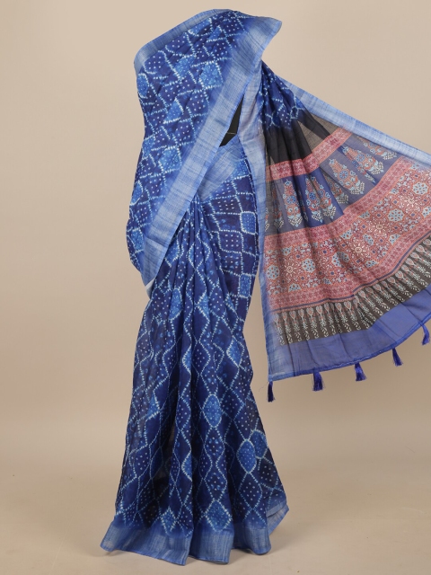 

Pothys Blue & White Printed Linen Blend Saree