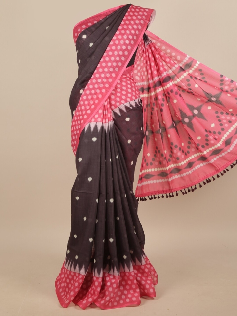 

Pothys Purple & Pink Printed Linen Blend Saree