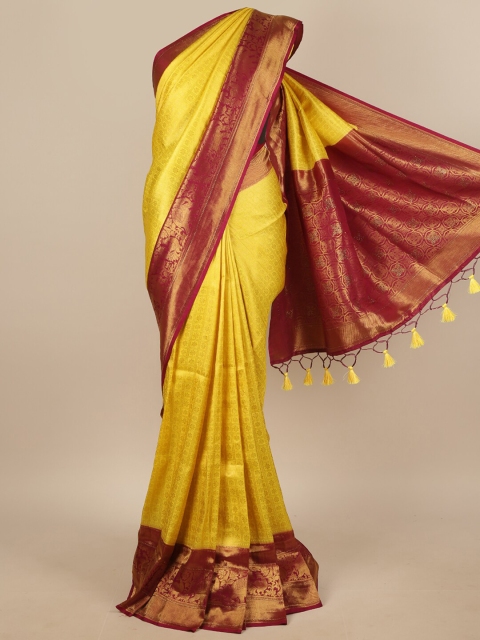 

Pothys Yellow & Maroon Woven Design Jute Silk Saree