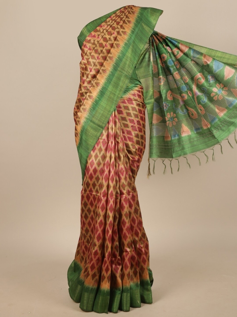

Pothys Green & Maroon Ethnic Motifs Printed Jute Silk Saree