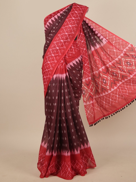 

Pothys Maroon & Red Ethnic Motifs Printed Linen Blend Saree