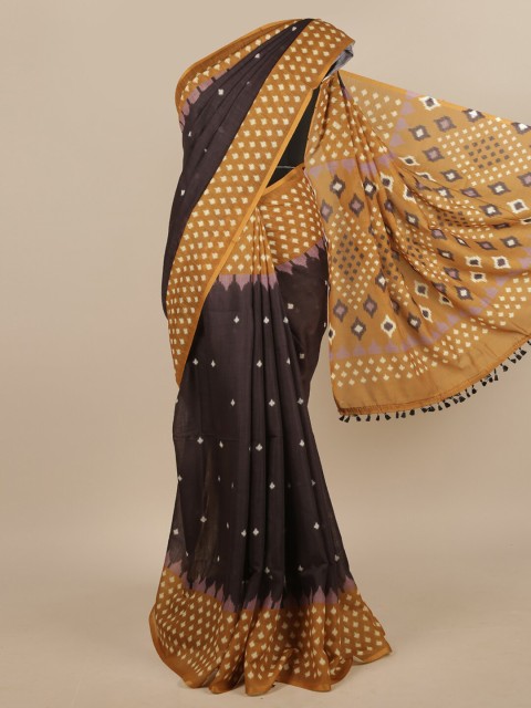 

Pothys Black & Olive Green Printed Linen Blend Saree