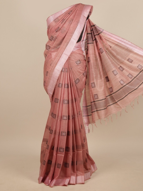 

Pothys Pink & Grey Woven Design Jute Silk Saree