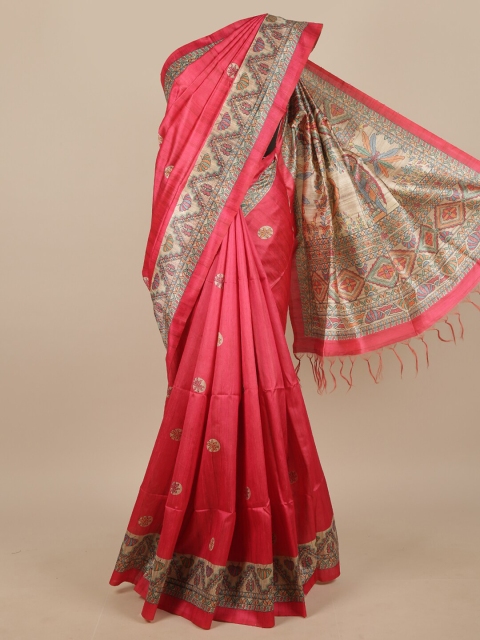 

Pothys Pink & Beige Ethnic Motifs Printed Jute Silk Saree