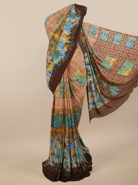 

Pothys Brown & Turquoise Blue Floral Printed Saree