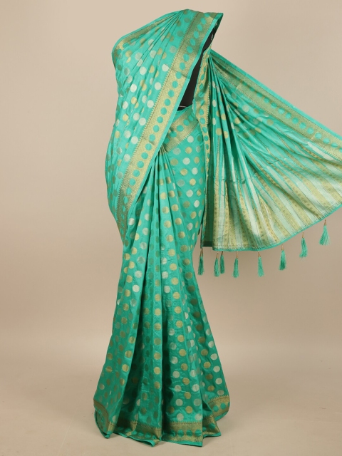 

Pothys Green & Gold-Toned Woven Design Jute Silk Saree