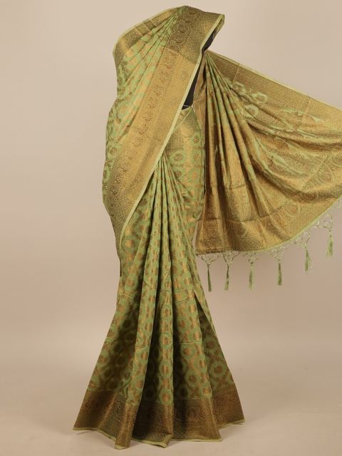 

Pothys Green & Gold-Coloured Ethnic Motifs Zari Jute Silk Saree