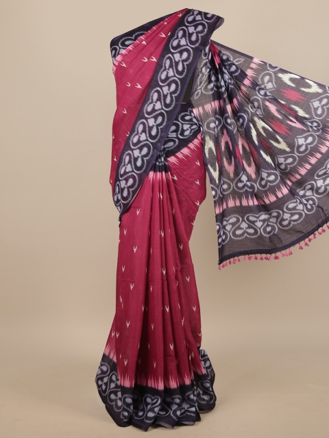 

Pothys Pink & Purple Ethnic Motifs Printed Linen Blend Saree