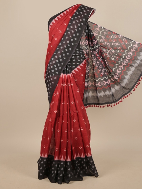 

Pothys Maroon & Black Ethnic Motifs Printed Linen Blend Saree