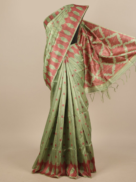 

Pothys Green & Red Ethnic Motifs Printed Jute Silk Saree