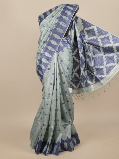 

Pothys Blue & Grey Ethnic Motifs Printed Jute Silk Saree