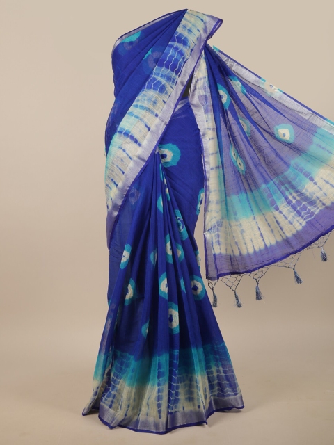 

Pothys Blue & White Bandhani Printed Linen Blend Saree