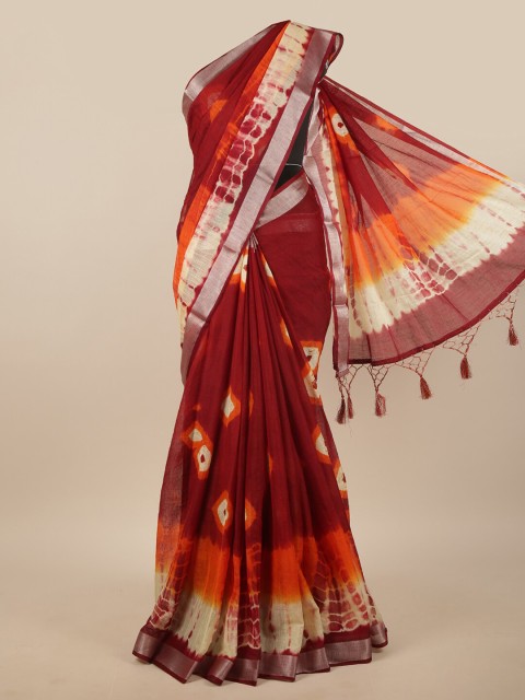 

Pothys Maroon & Orange Bandhani Printed Linen Blend Saree