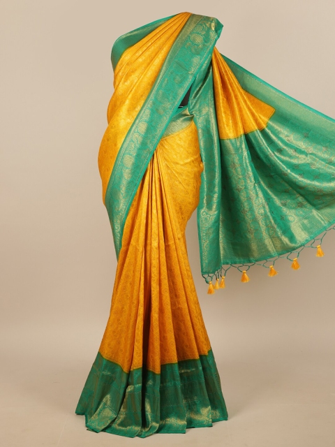 

Pothys Yellow & Green Ethnic Motifs Zari Jute Silk Saree