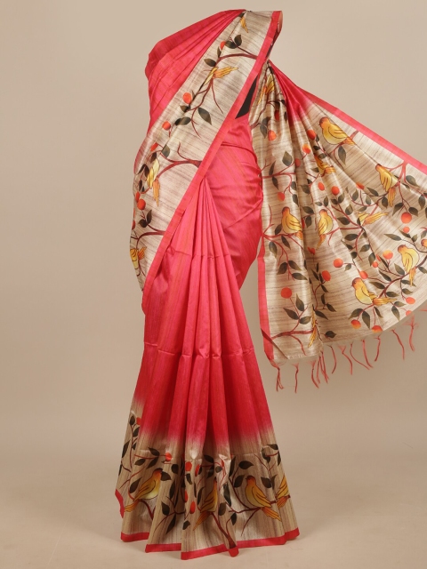 

Pothys Pink & Beige Jute Silk Saree