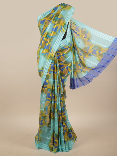 

Pothys Blue & Green Printed Striped Saree