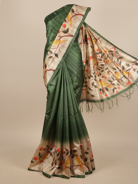 

Pothys Green & Beige Jute Silk Saree