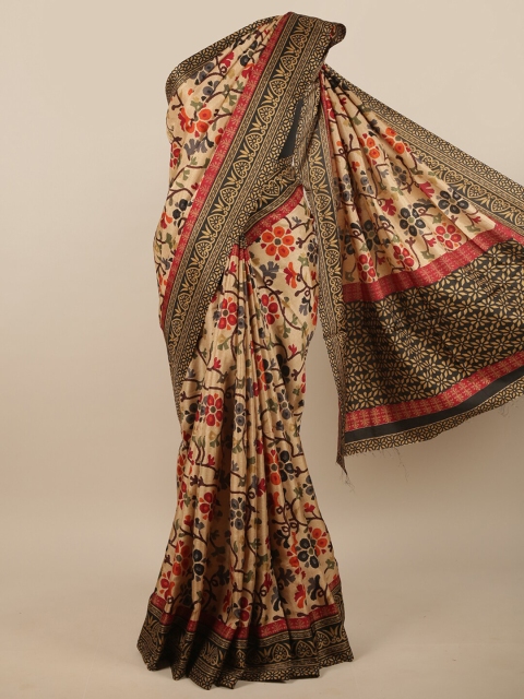 

Pothys Cream-Coloured & Red Floral Printed Saree