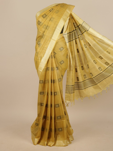 

Pothys Beige & Green Jute Silk Saree