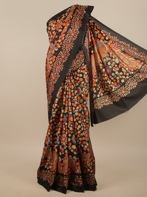 

Pothys Women Black & Orange Cotton Blend Floral Printed Saree
