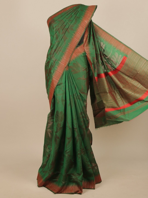 

Pothys Green & Red Floral Printed Jute Silk Saree