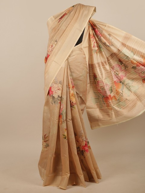 

Pothys Beige & Red Floral Printed Linen Blend Saree