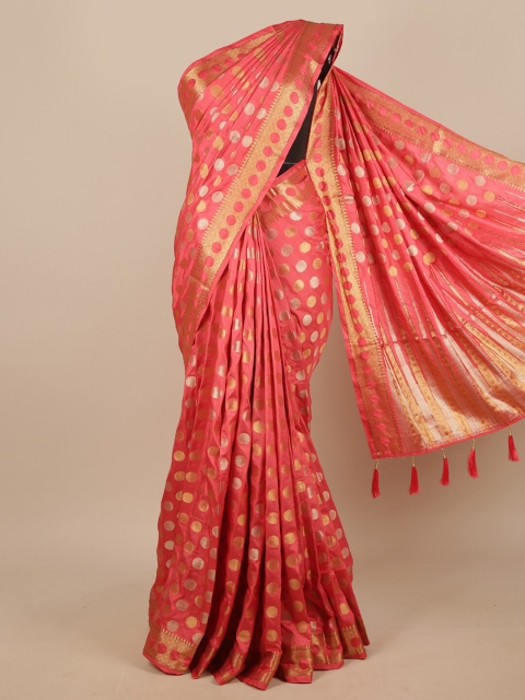 

Pothys Pink & Gold-Coloured Polka Dots Woven Design Zari Jute Silk Saree