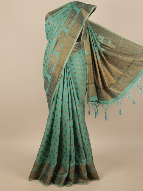 

Pothys Green & Gold-Coloured Ethnic Motifs Zari Jute Silk Saree