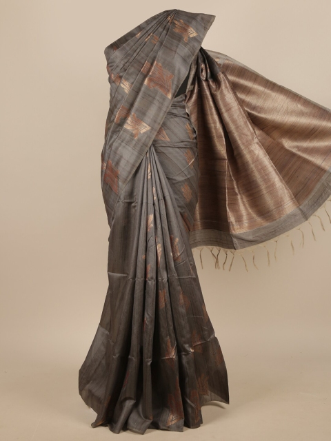 

Pothys Grey & Copper-Coloured Ethnic Motifs Zari Jute Silk Saree