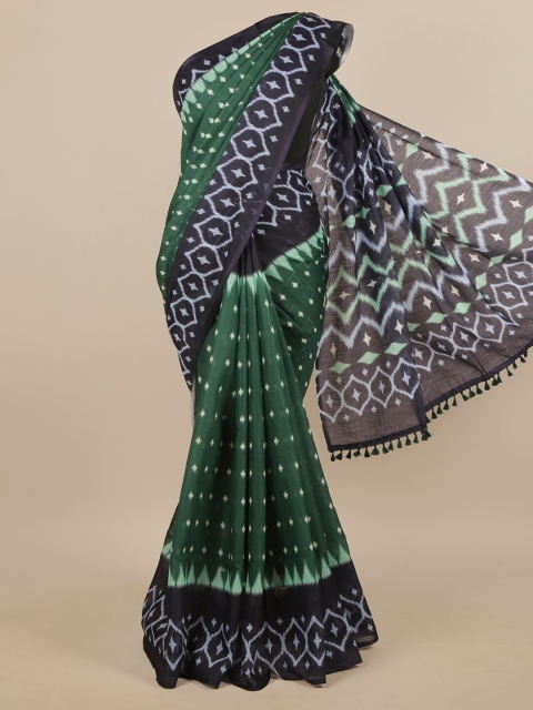 

Pothys Green & Purple Ethnic Motifs Printed Linen Blend Saree