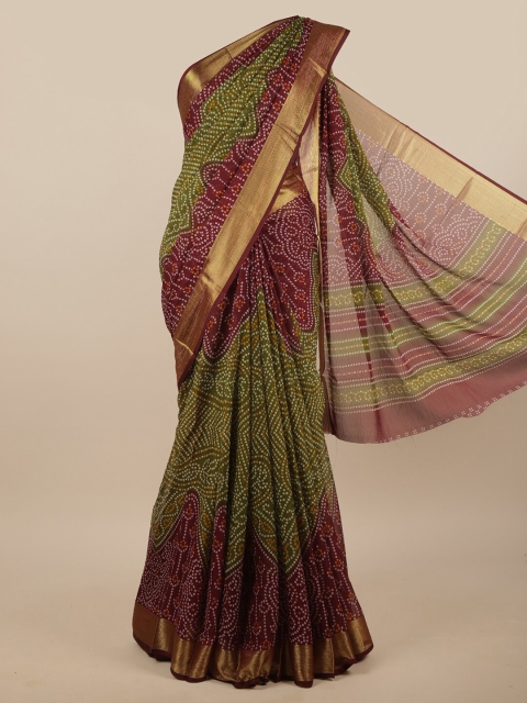 

Pothys Green & Burgundy Bandhani Printed Saree