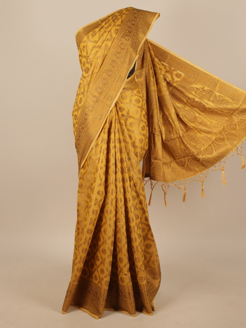 

Pothys Mustard Yellow & Gold-Coloured Ethnic Motifs Zari Jute Silk Saree