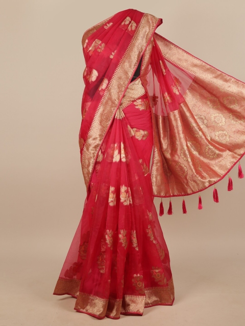 

Pothys Magenta & Copper-Coloured Ethnic Motifs Zari Jute Silk Saree