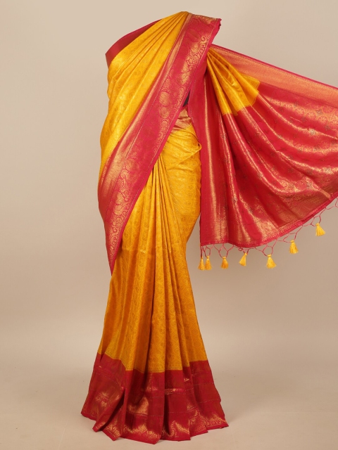 

Pothys Yellow & Red Ethnic Motifs Zari Jute Silk Saree