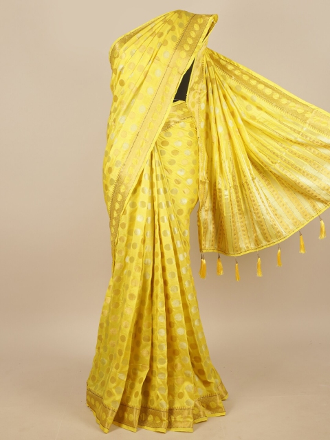 

Pothys Yellow & Gold-Coloured Woven Design Zari Jute Silk Saree