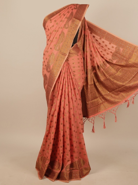 

Pothys Coral & Copper-Coloured Ethnic Motifs Zari Jute Silk Saree